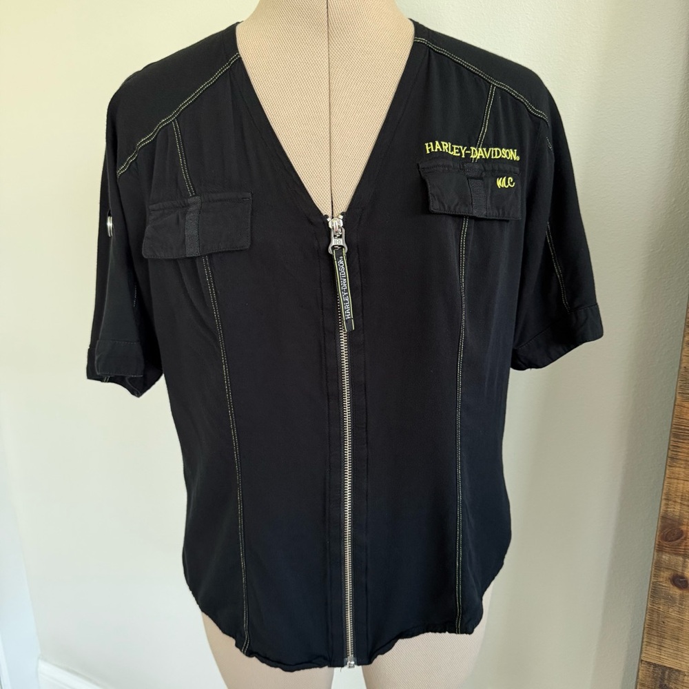 Harley-Davidson MC Black‎ Short Sleeve Full Zip-Up Shirt Women's Size Medium - Picture 3 of 12